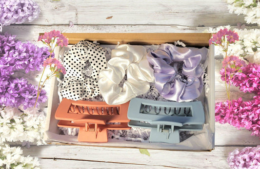 5-Pack Set, Claw Clip+ Silk Scrunchy Hair Accessory Variety Package Set of 5 - Sukmit Creation - 5-Pack Set, Claw Clip+ Silk Scrunchy Hair Accessory Variety Package Set of 5 - #tag1#