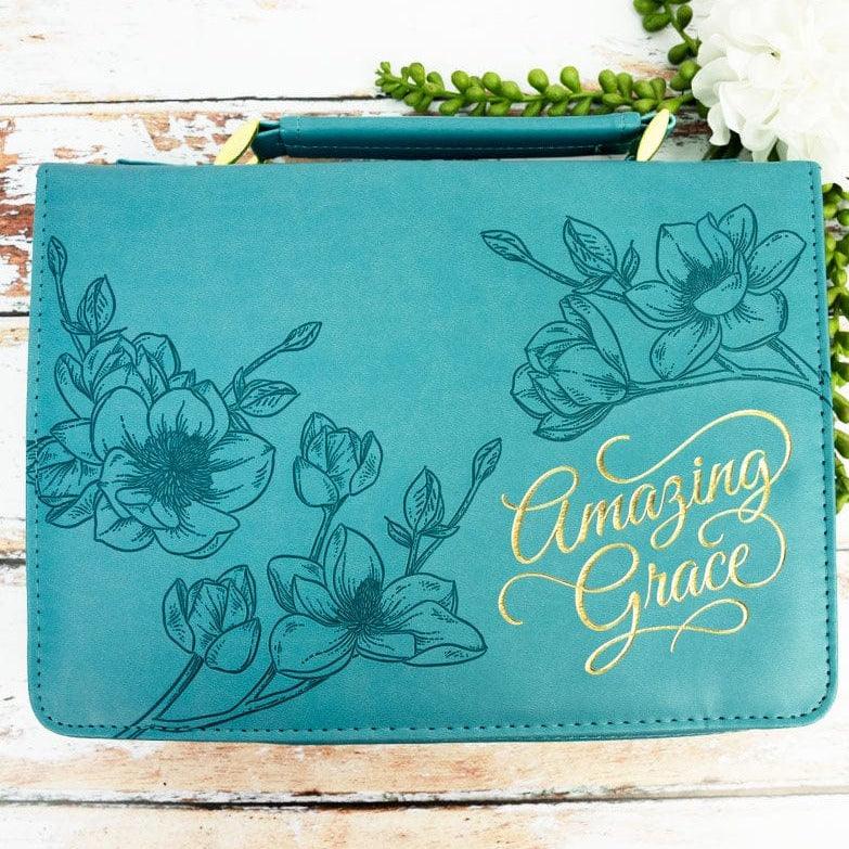 AMAZING GRACE FLORAL TEAL LUXLEATHER LARGE BIBLE COVER - Sukmit Creation - AMAZING GRACE FLORAL TEAL LUXLEATHER LARGE BIBLE COVER - #tag1#