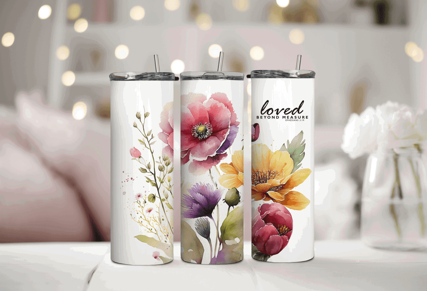 Blooming Blessings: 20oz Stainless Steel Tumbler with Floral Design & Scripture Verse - Sukmit Creation - Blooming Blessings: 20oz Stainless Steel Tumbler with Floral Design & Scripture Verse - #tag1#