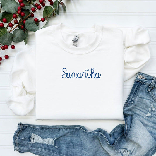 Embroidered Personalized Name Sweatshirt – Braided Font – Custom Gift for Christmas and All Occasions – Sukmit Creation