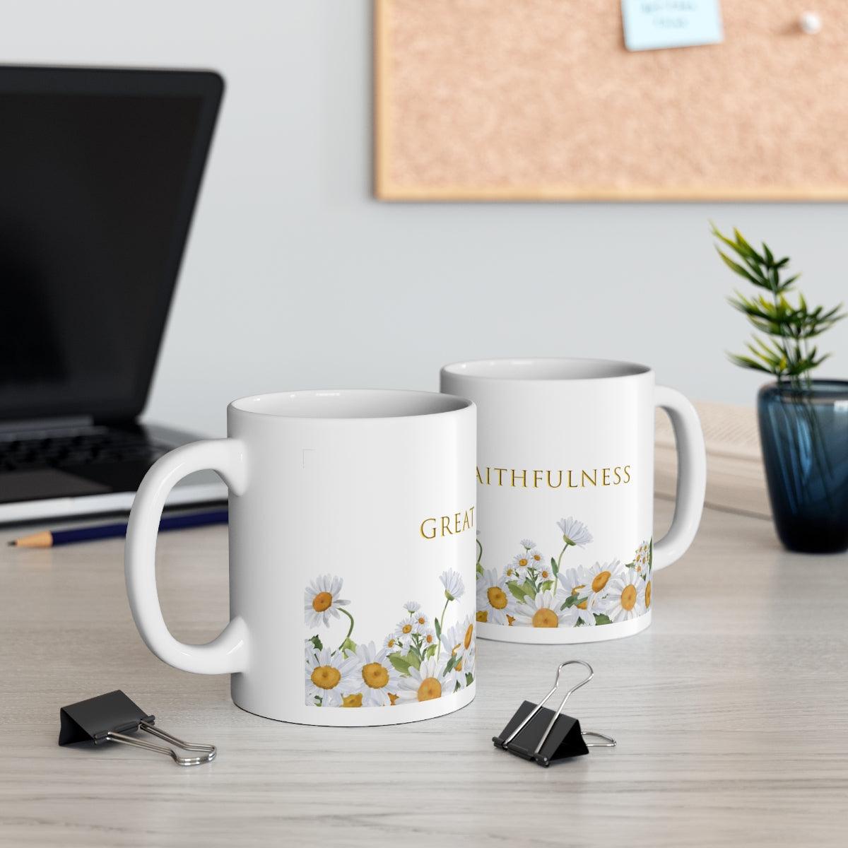 Great is Thy Faithfulness flower design 11oz ceramic Mug - Sukmit Creation - Great is Thy Faithfulness flower design 11oz ceramic Mug - #tag1#
