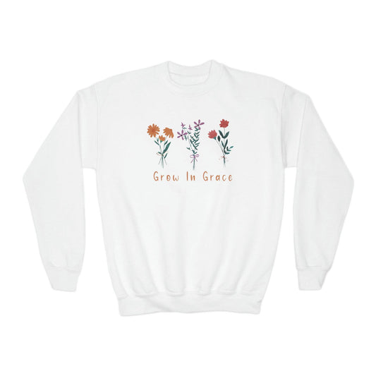 Grow in grace with flower design, Youth Crewneck Sweatshirt - Sukmit Creation - Grow in grace with flower design, Youth Crewneck Sweatshirt - #tag1#