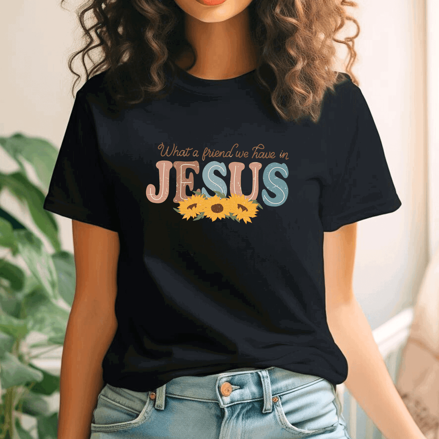 Inspirational T-Shirt - 'What a Friend We Have in Jesus' Design - Sun Flower - Sukmit Creation - Inspirational T-Shirt - 'What a Friend We Have in Jesus' Design - Sun Flower - #tag1#