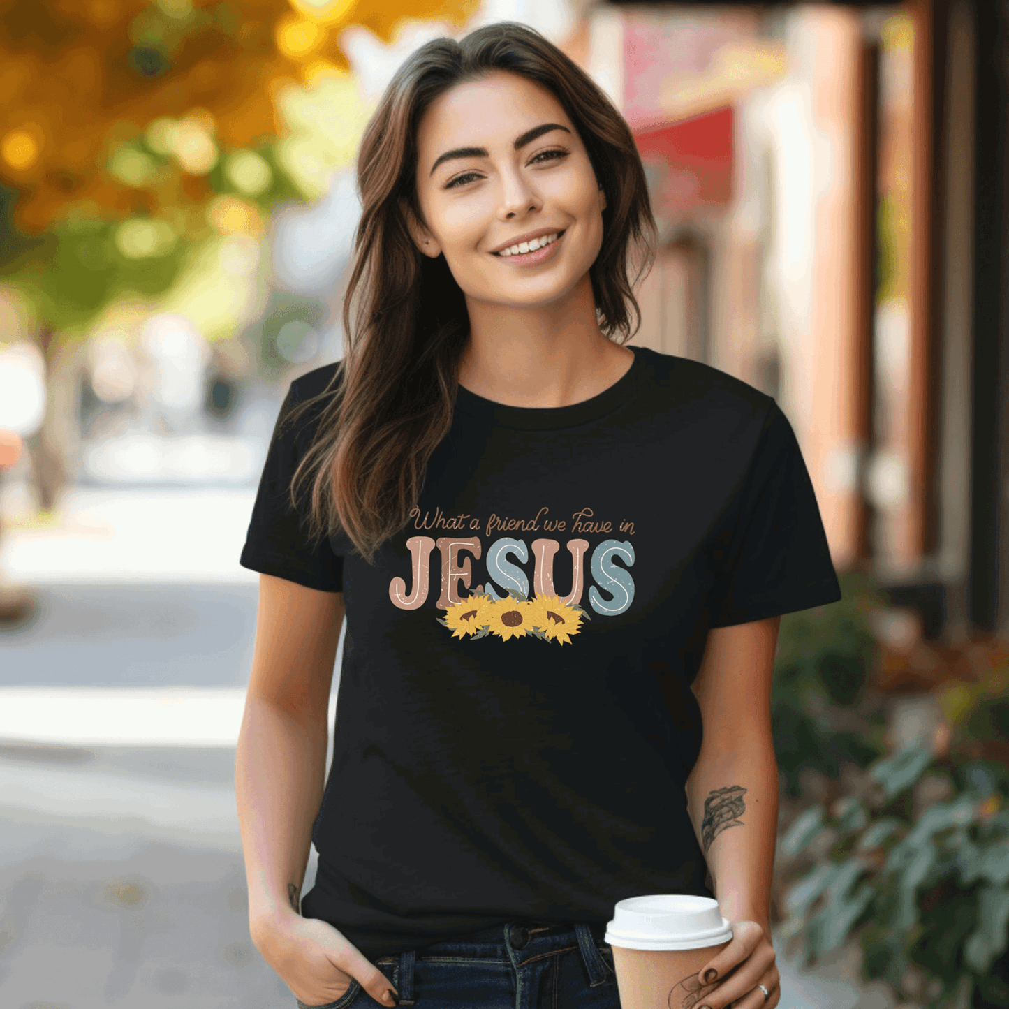 Inspirational T-Shirt - 'What a Friend We Have in Jesus' Design - Sun Flower - Sukmit Creation - Inspirational T-Shirt - 'What a Friend We Have in Jesus' Design - Sun Flower - #tag1#
