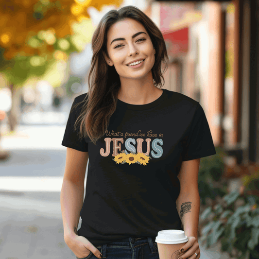 Inspirational T-Shirt - 'What a Friend We Have in Jesus' Design - Sun Flower - Sukmit Creation - Inspirational T-Shirt - 'What a Friend We Have in Jesus' Design - Sun Flower - #tag1#