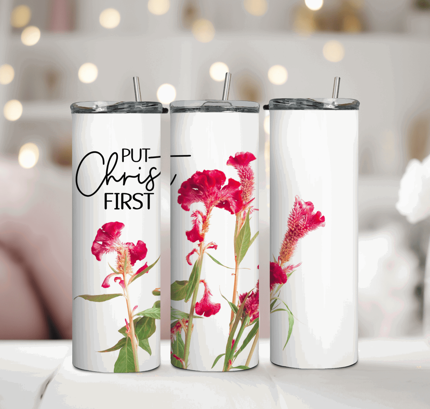 Put Christ First 20oz Tumbler - Beautiful Flower Design and Inspirational Verse - Sukmit Creation - Put Christ First 20oz Tumbler - Beautiful Flower Design and Inspirational Verse - #tag1#