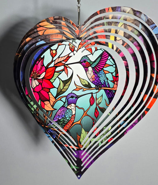 Red Cardinal Hummingbird Heart Wind Spinner - Sukmit Creation - Red Cardinal Hummingbird Heart Wind Spinner - #tag1#