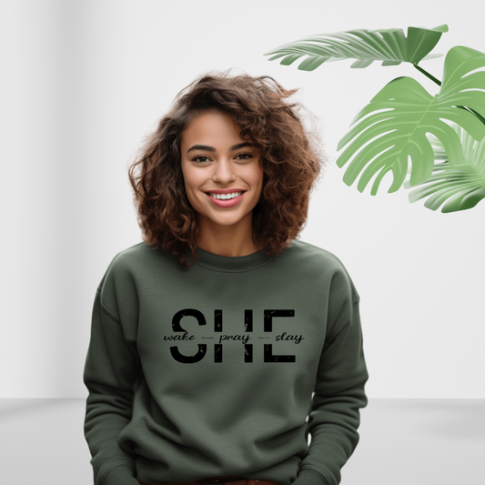 She Wake, Pray, Stay, Unisex Heavy Blend™ Crewneck Sweatshirt - Sukmit Creation - She Wake, Pray, Stay, Unisex Heavy Blend™ Crewneck Sweatshirt - #tag1#