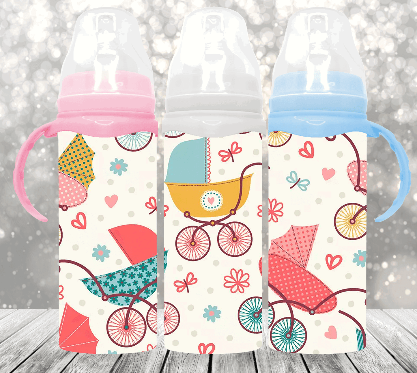 Vintage Stroller Stainless Steel Baby Bottle - 8oz - Sukmit Creation - Vintage Stroller Stainless Steel Baby Bottle - 8oz - #tag1#