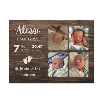 Personalized Baby Birth Announcement Canvas — Custom Name, Date, Weight & Photo Collage
