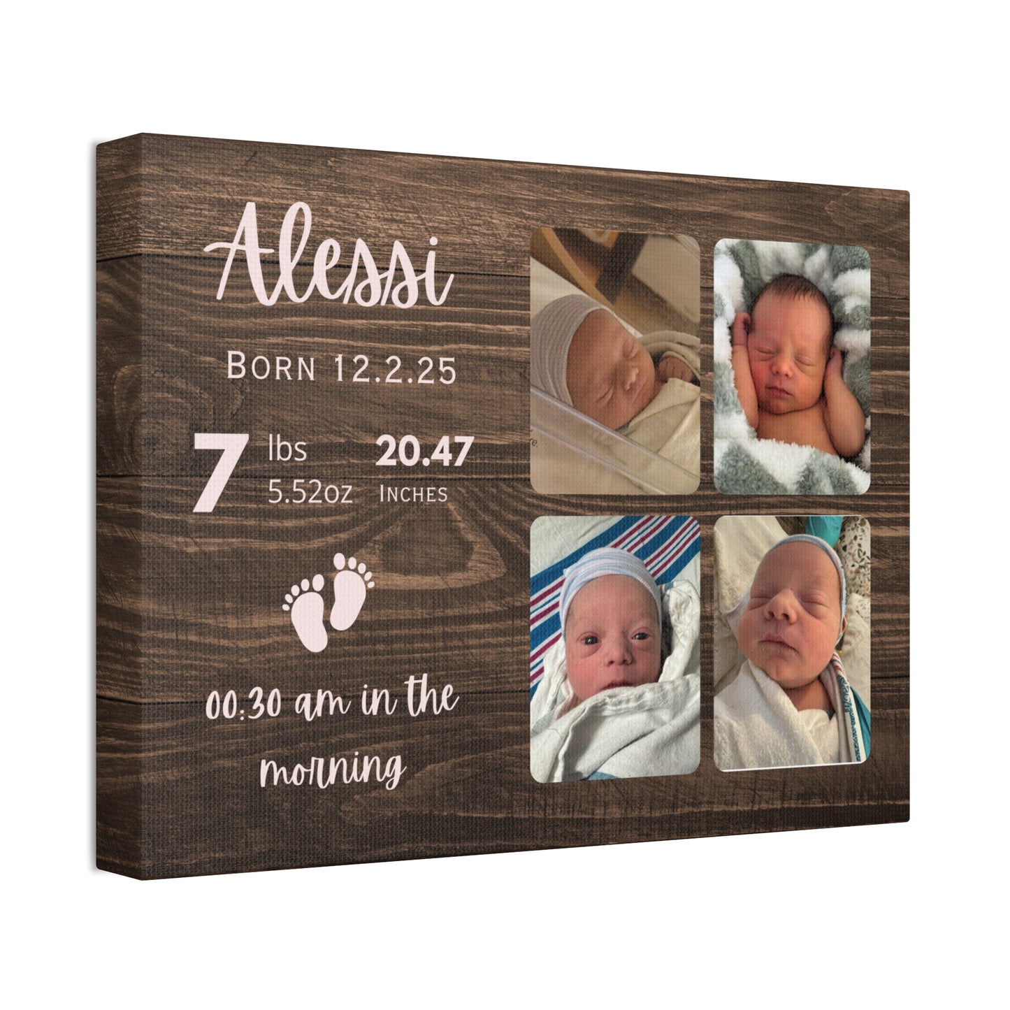 Personalized Baby Birth Announcement Canvas — Custom Name, Date, Weight & Photo Collage