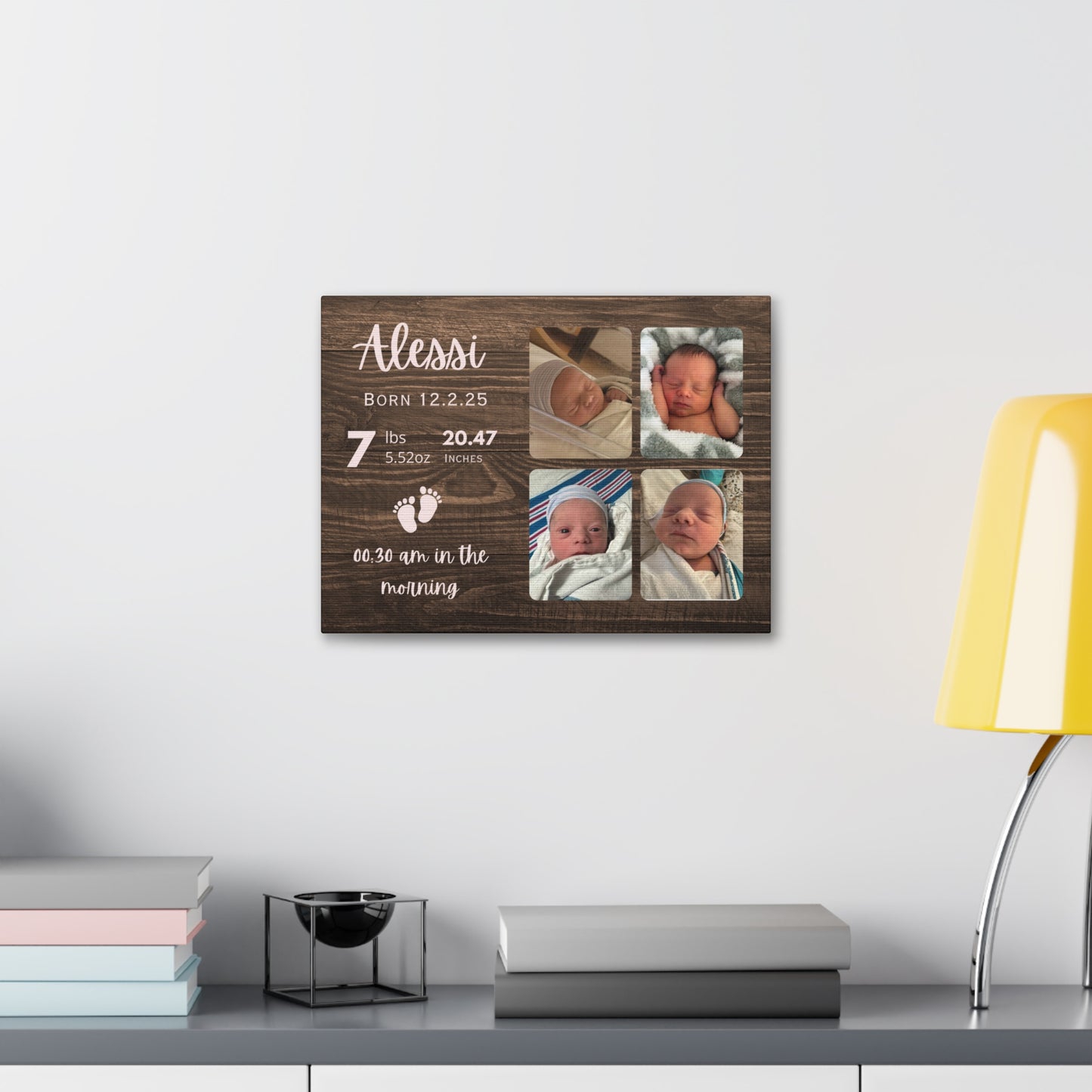 Personalized Baby Birth Announcement Canvas — Custom Name, Date, Weight & Photo Collage