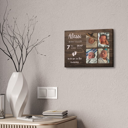 Personalized Baby Birth Announcement Canvas — Custom Name, Date, Weight & Photo Collage