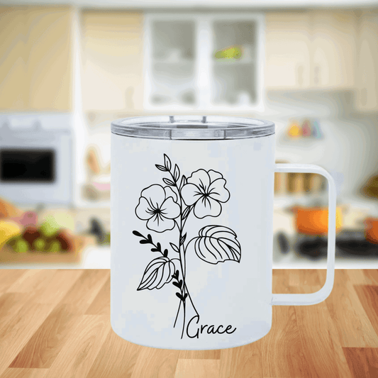 Birth Month Flower, Stainless Still Mug With Handle, 12oz Travel Mug With Handle - Sukmit Creation - Birth Month Flower, Stainless Still Mug With Handle, 12oz Travel Mug With Handle - #tag1#