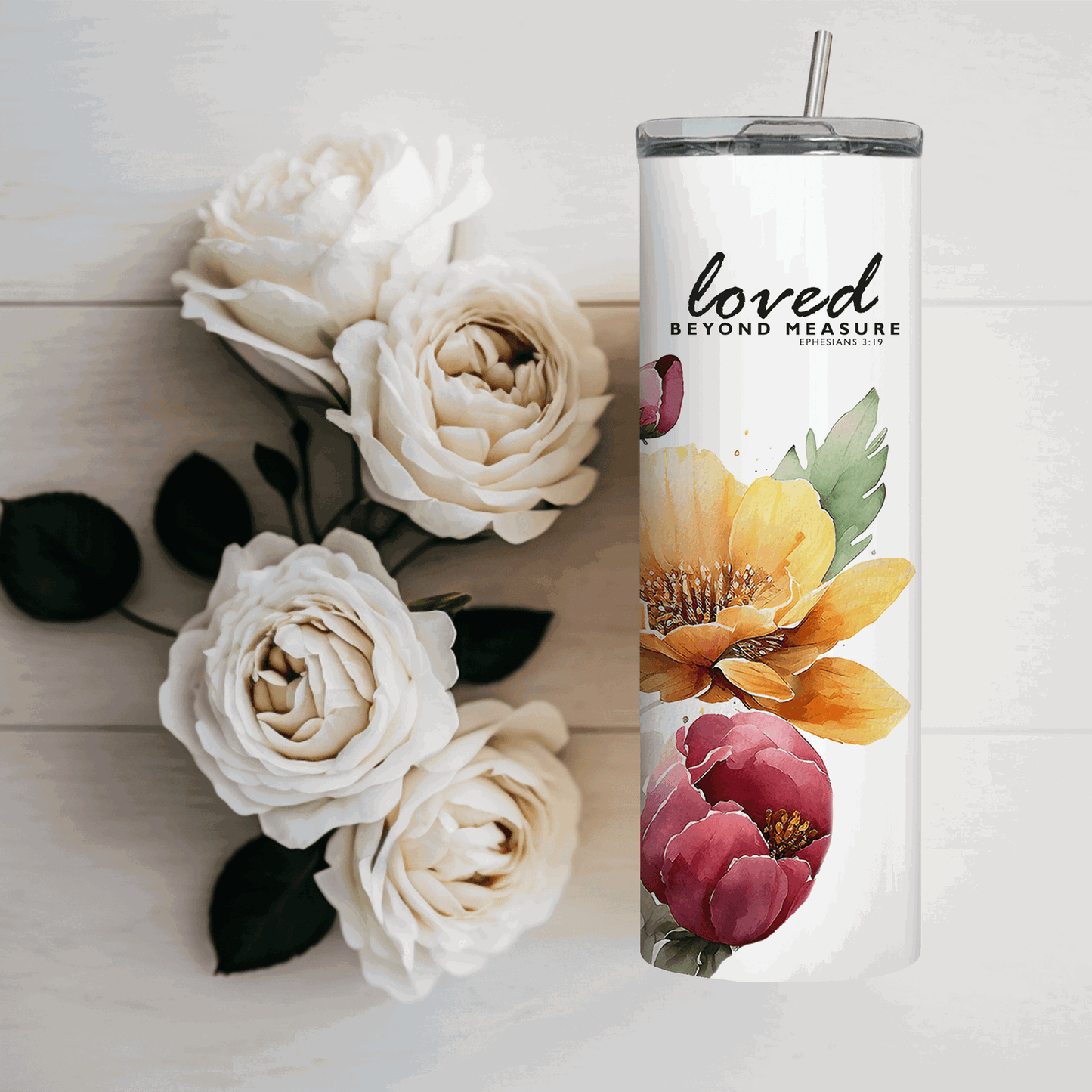 Blooming Blessings: 20oz Stainless Steel Tumbler with Floral Design & Scripture Verse - Sukmit Creation - Blooming Blessings: 20oz Stainless Steel Tumbler with Floral Design & Scripture Verse - #tag1#