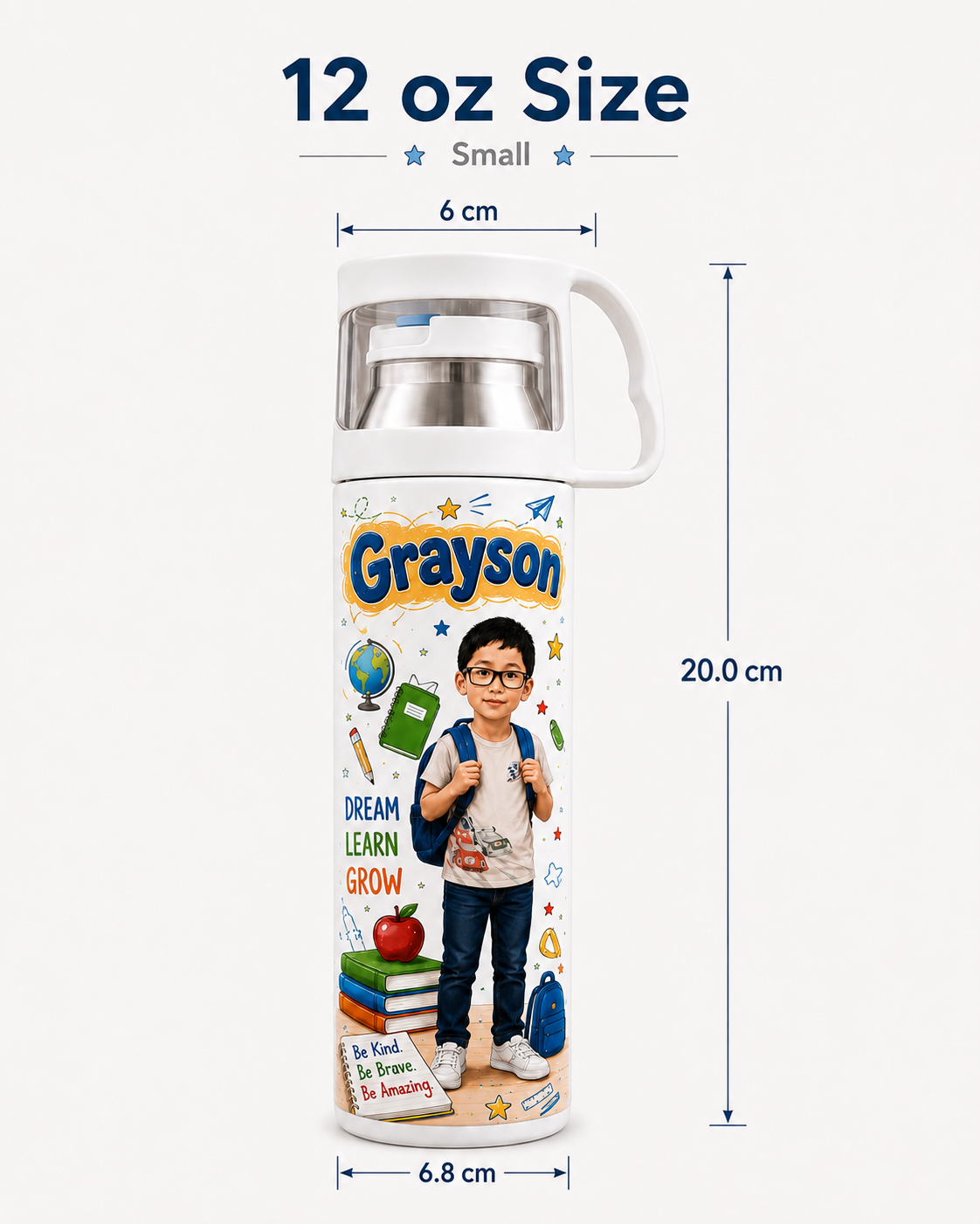 Personalized Back to School Tumbler | Custom Name & Photo Bottle