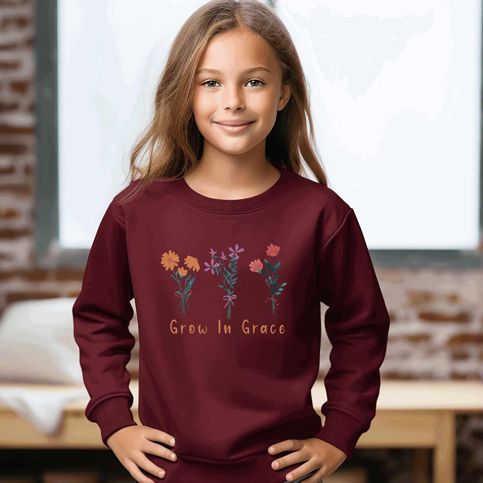 Grow in grace with flower design, Youth Crewneck Sweatshirt - Sukmit Creation - Grow in grace with flower design, Youth Crewneck Sweatshirt - #tag1#