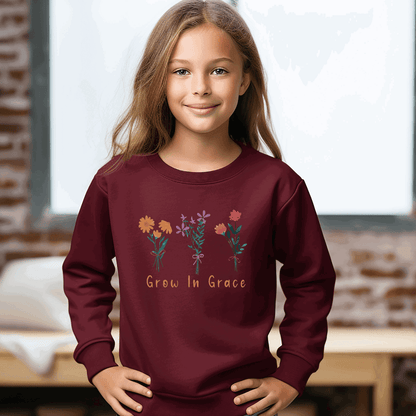 Grow in grace with flower design, Youth Crewneck Sweatshirt - Sukmit Creation - Grow in grace with flower design, Youth Crewneck Sweatshirt - #tag1#