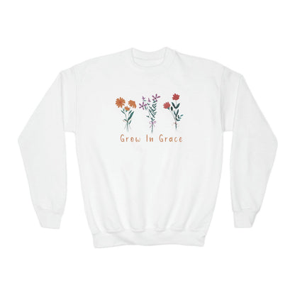 Grow in grace with flower design, Youth Crewneck Sweatshirt - Sukmit Creation - Grow in grace with flower design, Youth Crewneck Sweatshirt - #tag1#