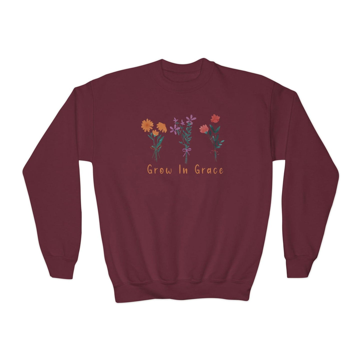 Grow in grace with flower design, Youth Crewneck Sweatshirt - Sukmit Creation - Grow in grace with flower design, Youth Crewneck Sweatshirt - #tag1#
