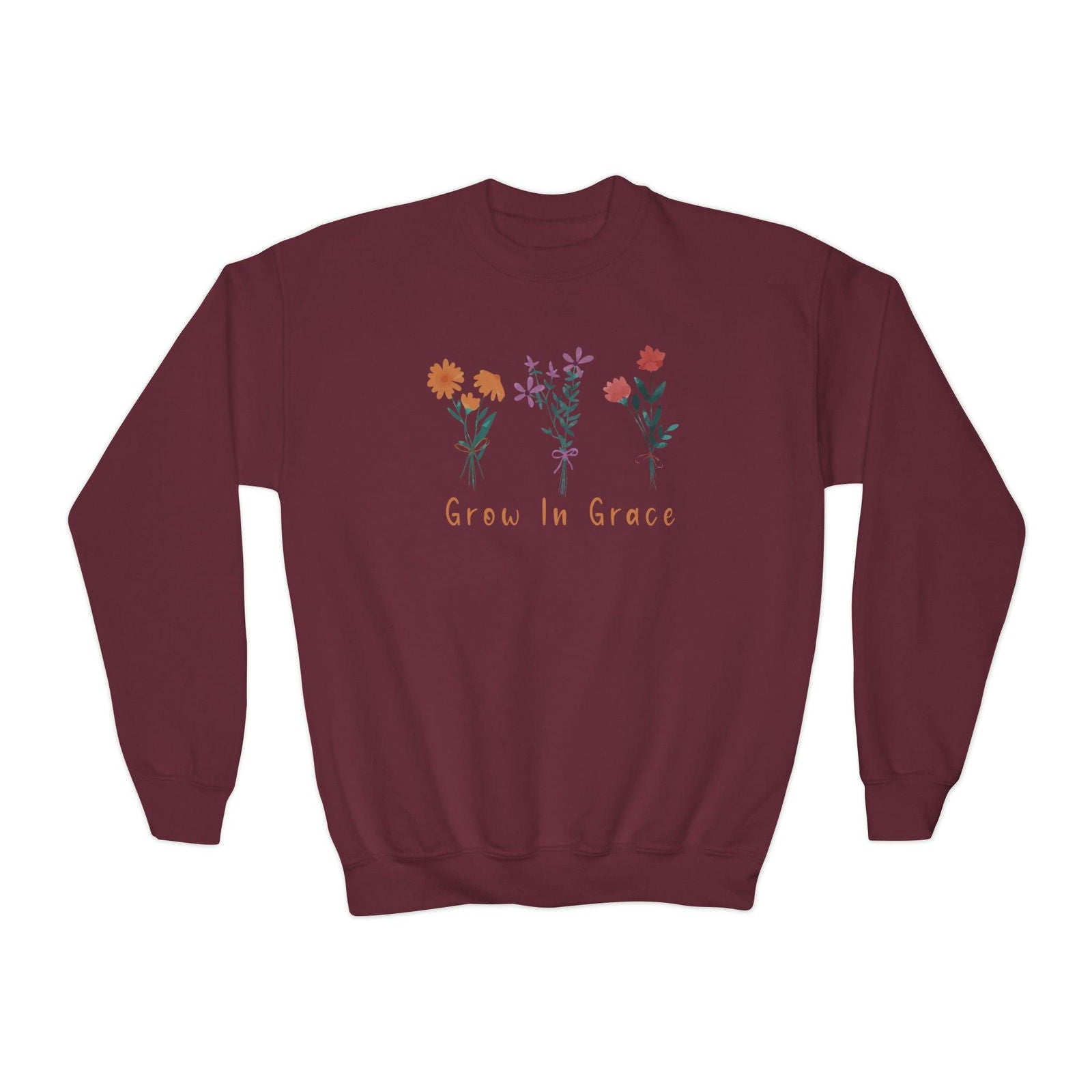 Grow in grace with flower design, Youth Crewneck Sweatshirt - Sukmit Creation - Grow in grace with flower design, Youth Crewneck Sweatshirt - #tag1#