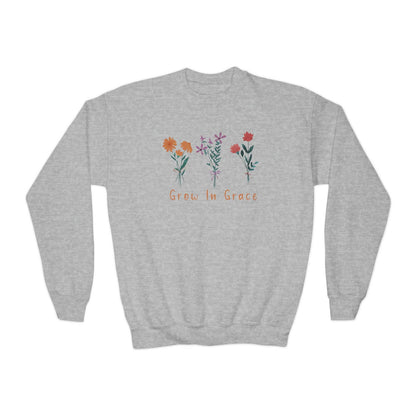 Grow in grace with flower design, Youth Crewneck Sweatshirt - Sukmit Creation - Grow in grace with flower design, Youth Crewneck Sweatshirt - #tag1#