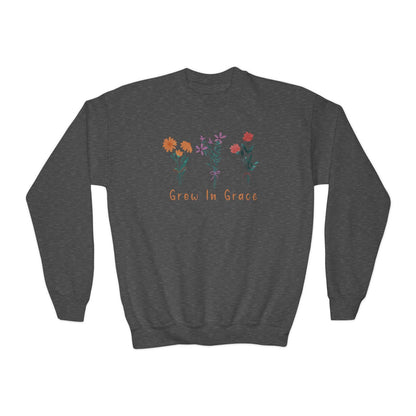 Grow in grace with flower design, Youth Crewneck Sweatshirt - Sukmit Creation - Grow in grace with flower design, Youth Crewneck Sweatshirt - #tag1#