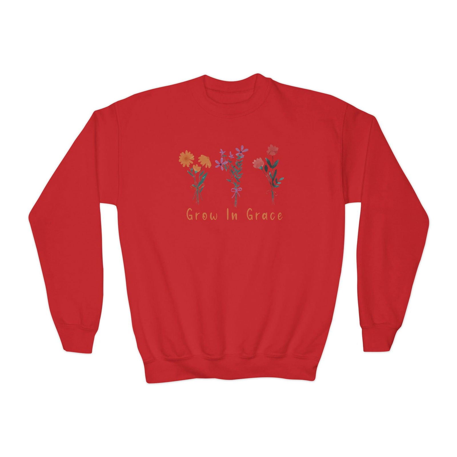 Grow in grace with flower design, Youth Crewneck Sweatshirt - Sukmit Creation - Grow in grace with flower design, Youth Crewneck Sweatshirt - #tag1#