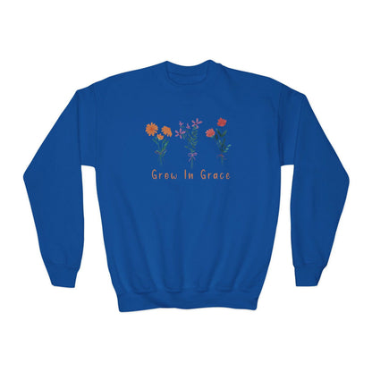 Grow in grace with flower design, Youth Crewneck Sweatshirt - Sukmit Creation - Grow in grace with flower design, Youth Crewneck Sweatshirt - #tag1#