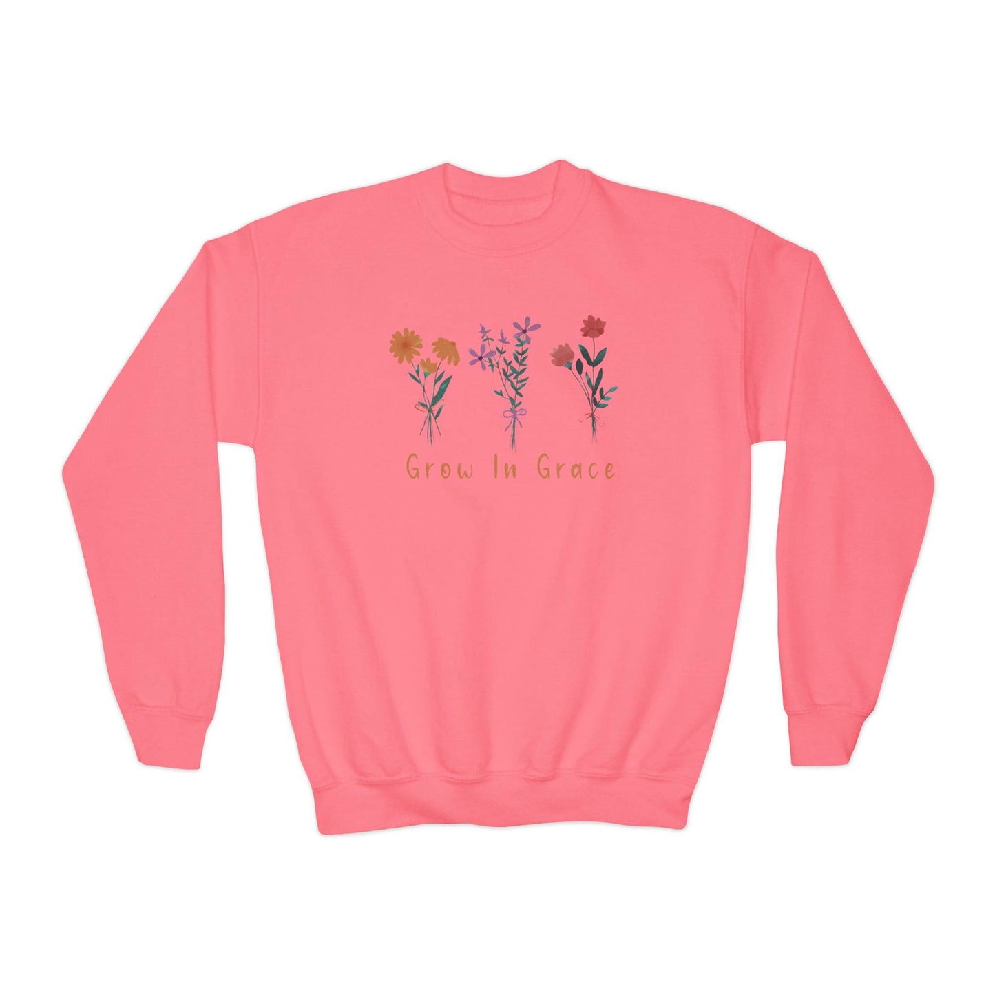 Grow in grace with flower design, Youth Crewneck Sweatshirt - Sukmit Creation - Grow in grace with flower design, Youth Crewneck Sweatshirt - #tag1#