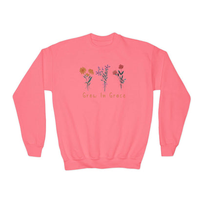 Grow in grace with flower design, Youth Crewneck Sweatshirt - Sukmit Creation - Grow in grace with flower design, Youth Crewneck Sweatshirt - #tag1#