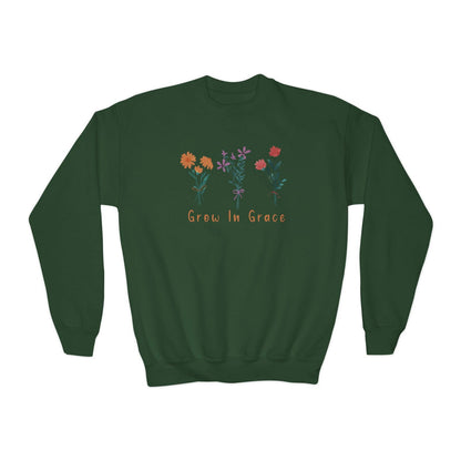 Grow in grace with flower design, Youth Crewneck Sweatshirt - Sukmit Creation - Grow in grace with flower design, Youth Crewneck Sweatshirt - #tag1#