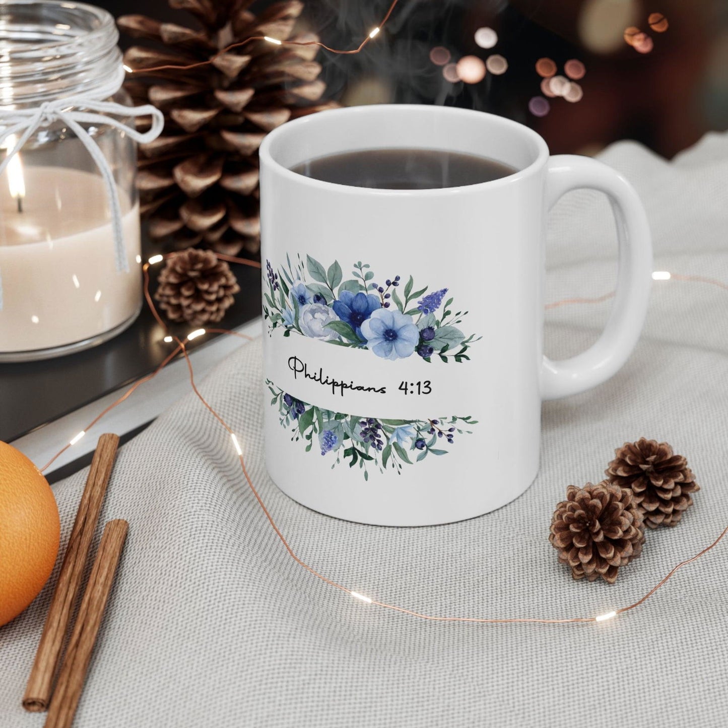 I can do all things  through Christ,  Floral, Spritual, Ceramic 11oz Mug, - Sukmit Creation - I can do all things  through Christ,  Floral, Spritual, Ceramic 11oz Mug, - #tag1#