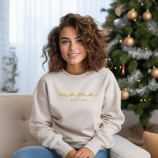 Mama EST Sweatshirt Embroidered for New Moms