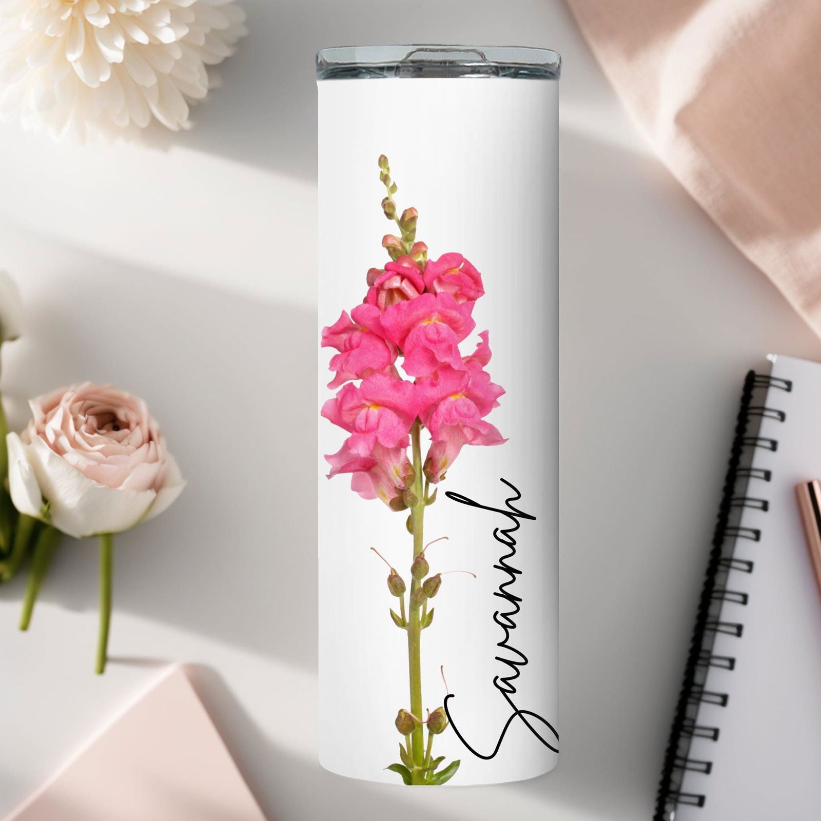 Pink Snapdragon flower 20oz  skinny Tumbler Glow in dark - Sukmit Creation - Pink Snapdragon flower 20oz  skinny Tumbler Glow in dark - #tag1#