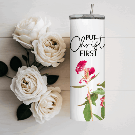 Put Christ First 20oz Tumbler - Beautiful Flower Design and Inspirational Verse - Sukmit Creation - Put Christ First 20oz Tumbler - Beautiful Flower Design and Inspirational Verse - #tag1#