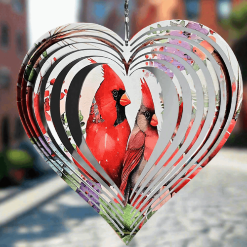 Red Cardinal Hummingbird Heart Wind Spinner - Sukmit Creation - Red Cardinal Hummingbird Heart Wind Spinner 