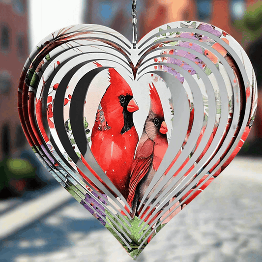 Red Cardinal Hummingbird Heart Wind Spinner - Sukmit Creation - Red Cardinal Hummingbird Heart Wind Spinner - #tag1#