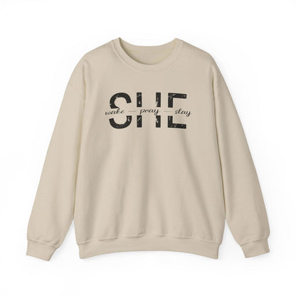 She Wake, Pray, Stay, Unisex Heavy Blend™ Crewneck Sweatshirt - Sukmit Creation - She Wake, Pray, Stay, Unisex Heavy Blend™ Crewneck Sweatshirt - #tag1#