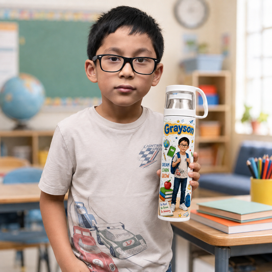 Personalized student tumbler lifestyle product photo in classroom setting