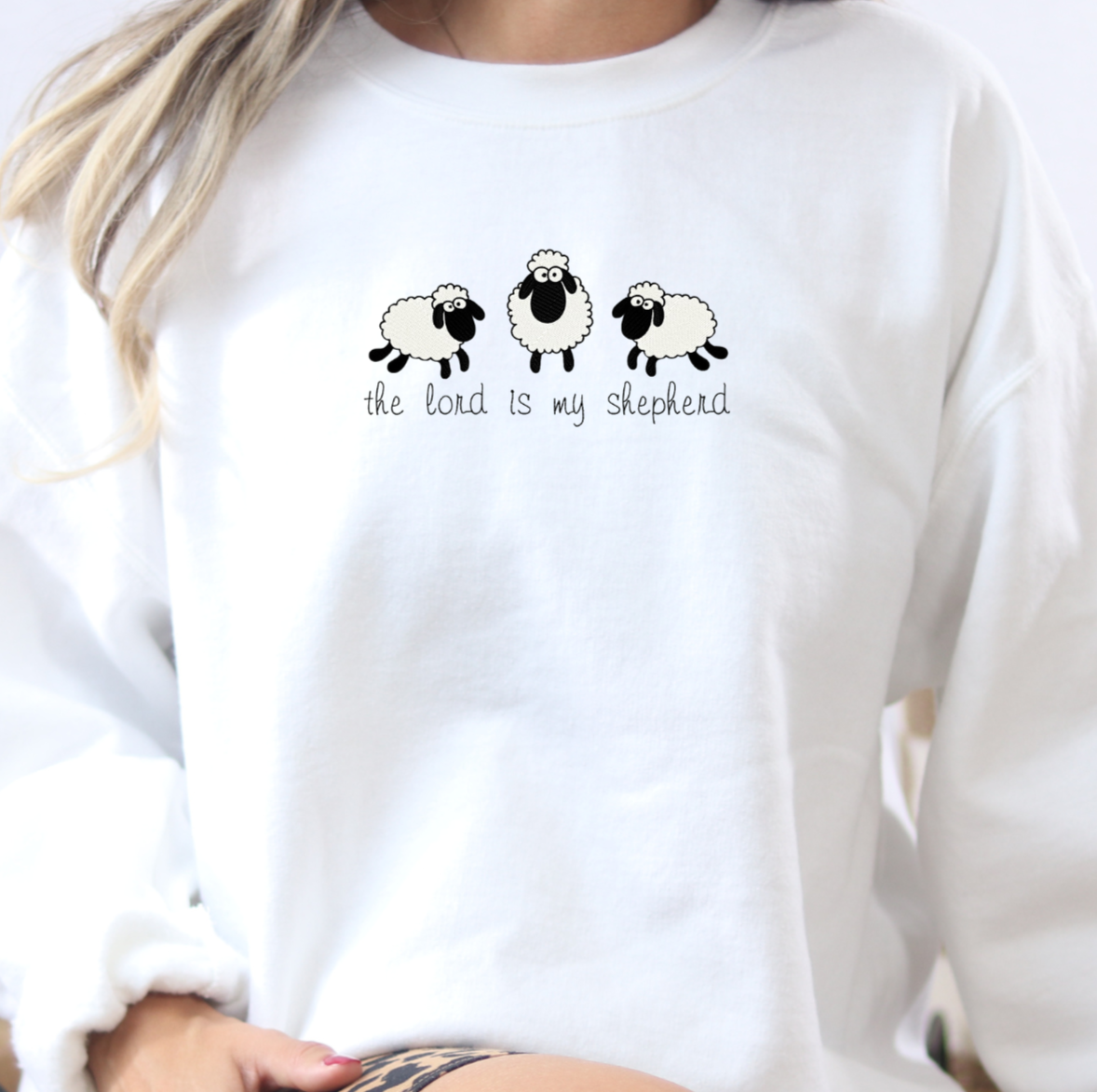 Embroidered Christian Crewneck Sweatshirt – Sheep Design – The Lord is My Shepherd – Sukmit Creation
