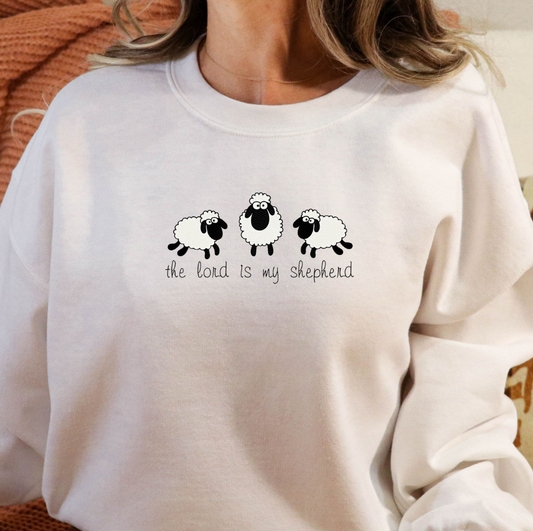 Embroidered Christian Crewneck Sweatshirt – Sheep Design – The Lord is My Shepherd – Sukmit Creation
