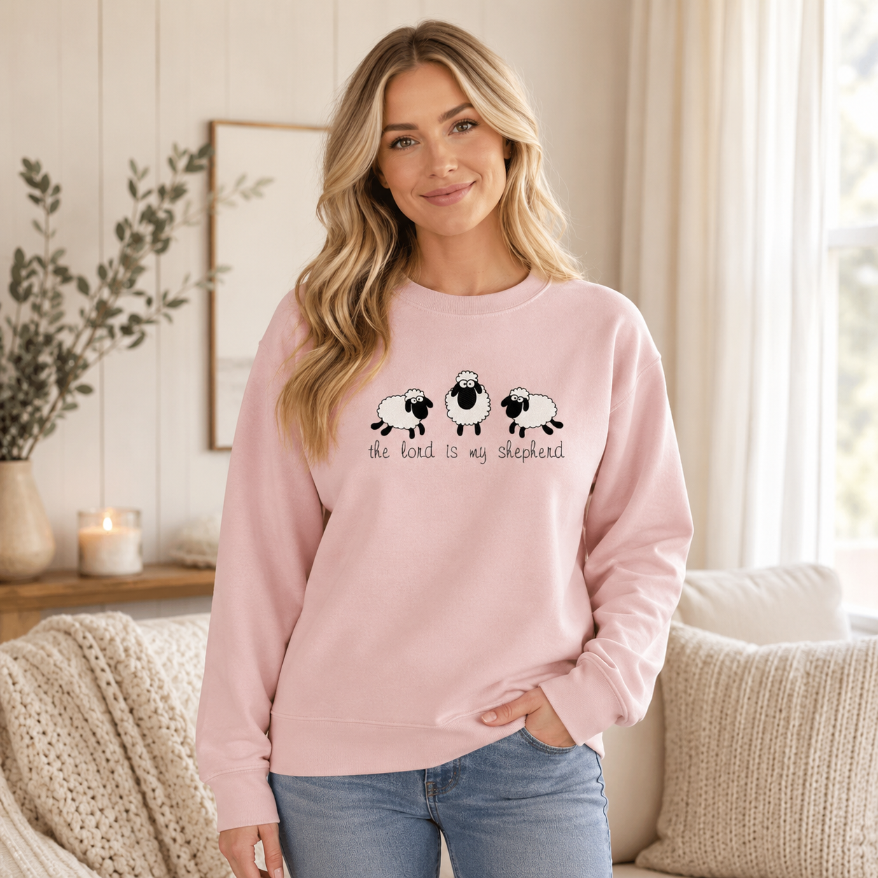 The Lord Is My Shepherd Christian Embroidered Sweatshirt – Sheep Design - Sukmit Creation